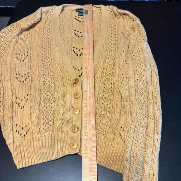 Vintage Hunters Run Womens Mustard Gold Yellow Cardigan Cable Knit Sweater Large - Picture 3 of 6